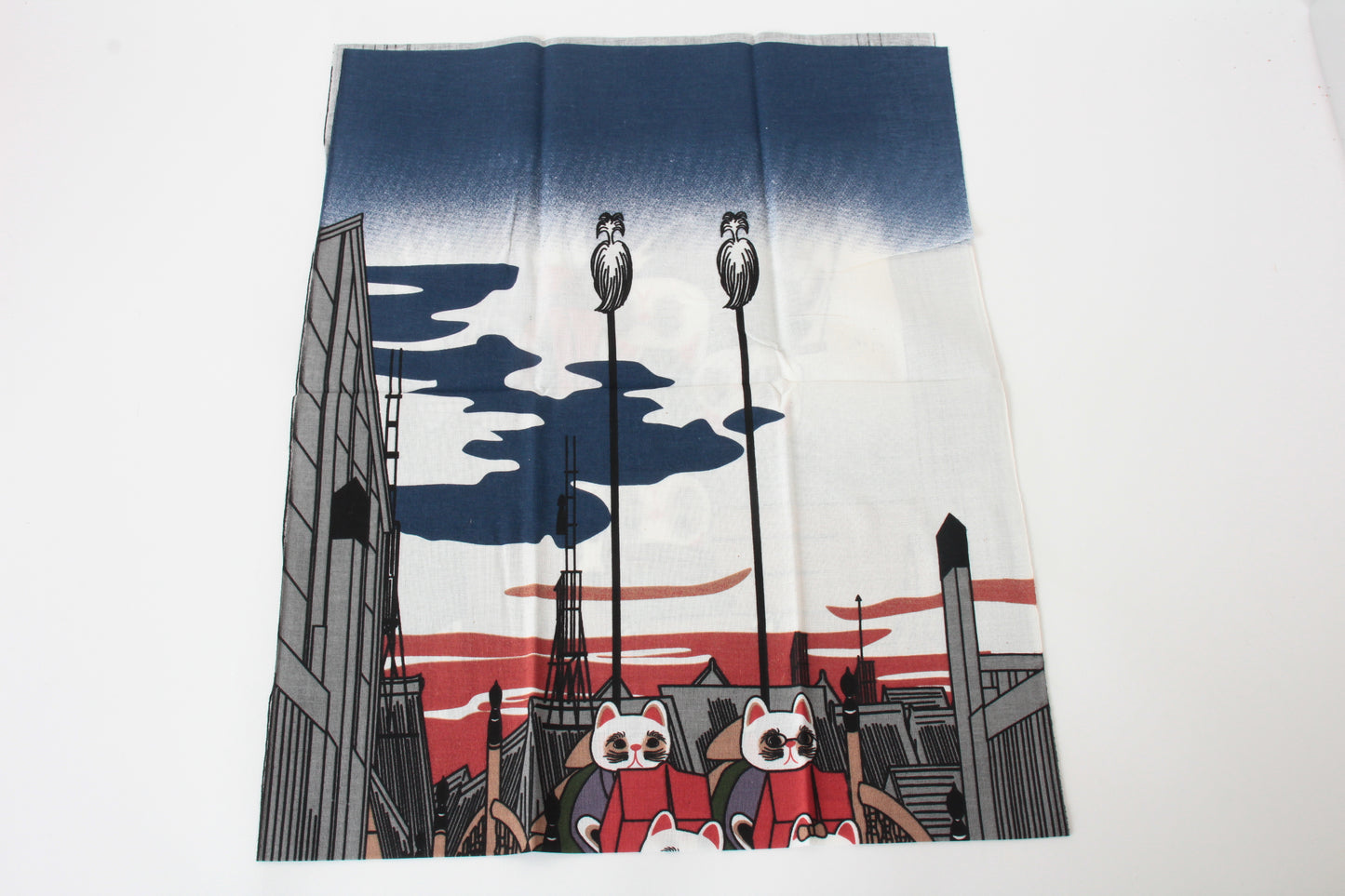 Lucky Cat Japanese Hand Towel Nihonbashi The fifty-three stations of the Tokaido made in Japan