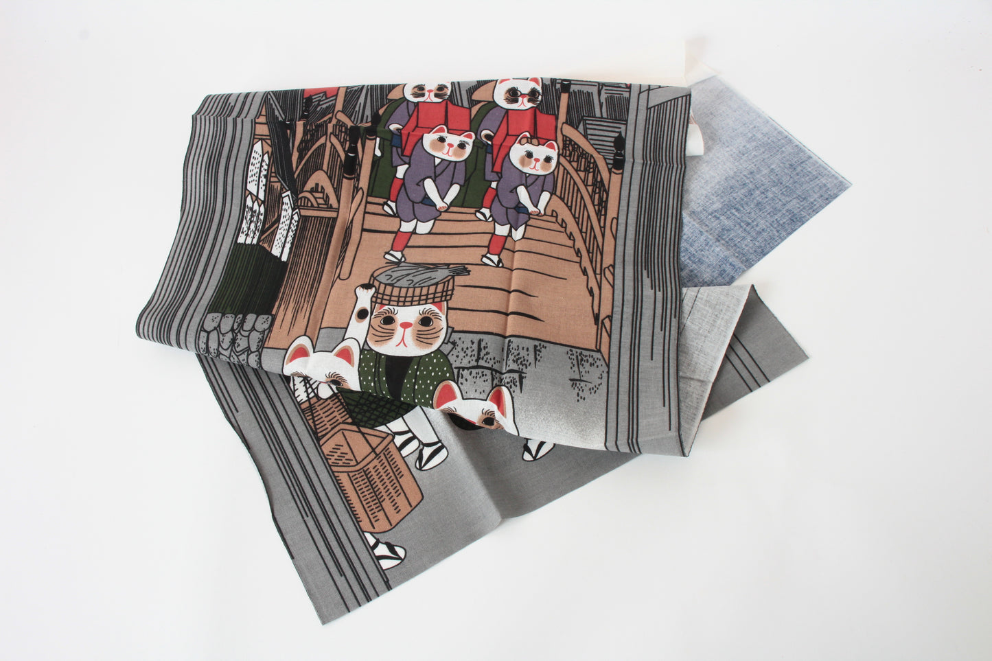 Lucky Cat Japanese Hand Towel Nihonbashi The fifty-three stations of the Tokaido made in Japan