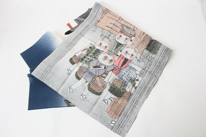 Lucky Cat Japanese Hand Towel Nihonbashi The fifty-three stations of the Tokaido made in Japan