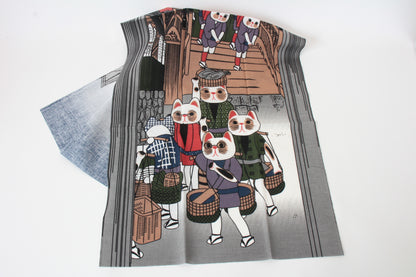 Lucky Cat Japanese Hand Towel Nihonbashi The fifty-three stations of the Tokaido made in Japan