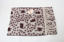 Soft Jacquard Cat & Flower Pattern Scarf Off White made in Japan