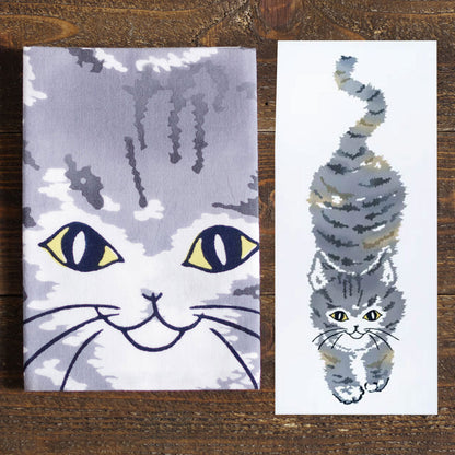 Tenugui Japanese Traditional Towel Made in Japan 100% cotton eco-friendly Featuring Cute Cat Design Patterns (Smiling Cat)
