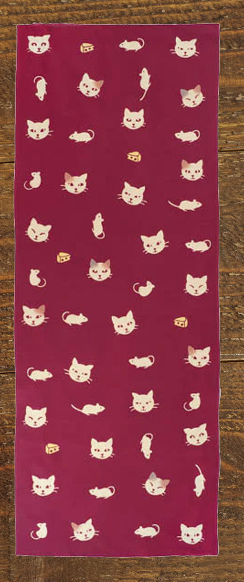 Tenugui Japanese Traditional Towel Made in Japan 100% cotton eco-friendly Featuring Cute Cat Design Patterns (Cat and Mouse)