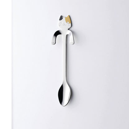 Japanese Hookable Metal Spoons 2pcs/set - Calico & Tuxedo - Made in Tsubame City, Japan