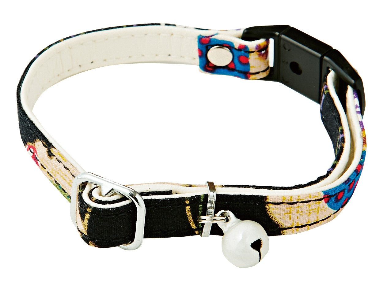 Cat Collar Japanese Sakura Cherry Blossom Pattern w/ a Bell Black, Breakaway buckle made in Japan