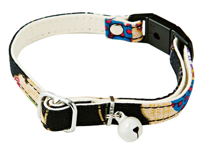 Cat Collar Japanese Sakura Cherry Blossom Pattern w/ a Bell Black, Breakaway buckle made in Japan
