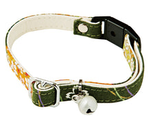 Cat Collar Japanese Sakura Cherry Blossom Pattern w/ a Bell Green, Breakaway buckle made in Japan