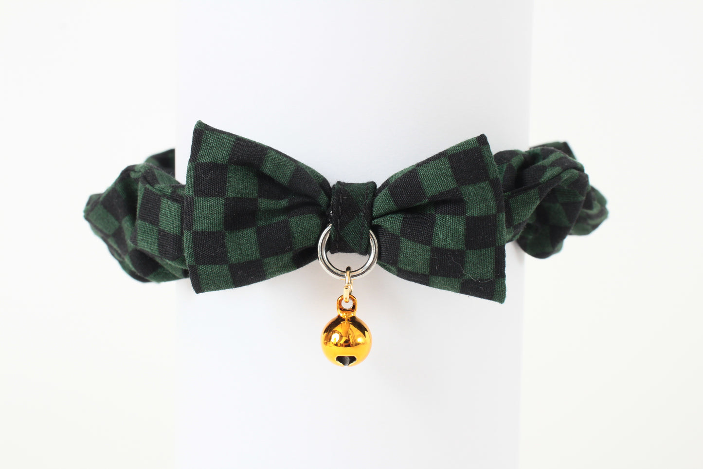 Cat Collar Japanese Elegant ChouChou Ichimatsu Pattern Black & Green w/ a Bell made in Japan