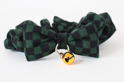Cat Collar Japanese Elegant ChouChou Ichimatsu Pattern Black & Green w/ a Bell made in Japan