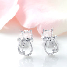 Cat-shaped Silver Frame with Crystal Glass Stud Earrings [made in Japan]