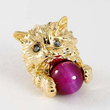 Cat-shaped Brooch with Natural Red Tiger Eye Stone & Crystal Glass Gold Plating [made in Japan]