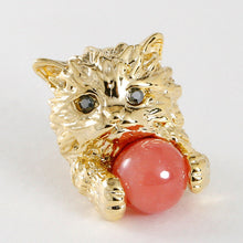 Cat-shaped Brooch with Natural  Inca Rose Stone & Crystal Glass Gold Plating [made in Japan]