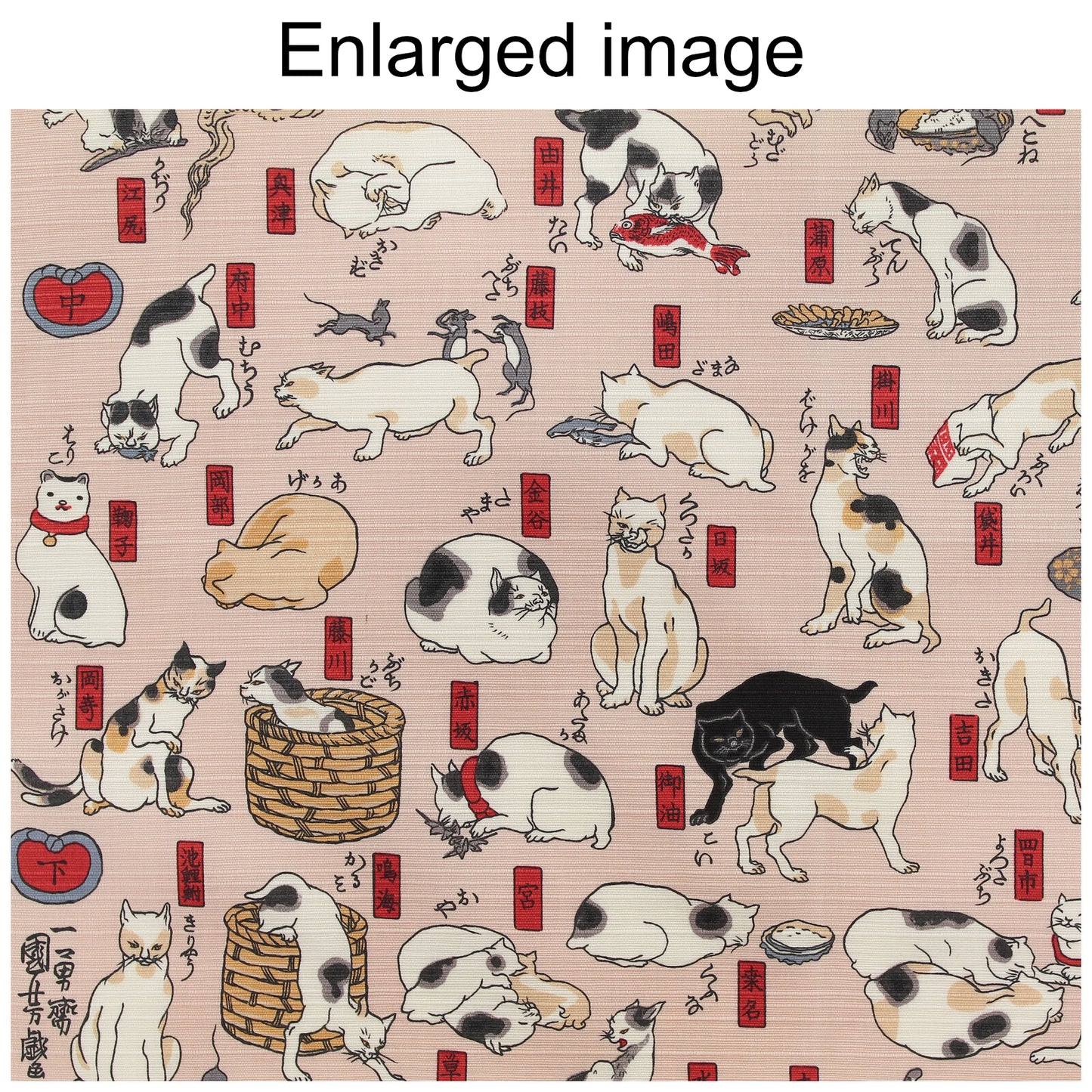 【Large】Furoshiki Japanese Wrapping Cloth "Cats Suggested as the Fifty-three Stations of the Tōkaidō" made in Japan 104cmx104cm