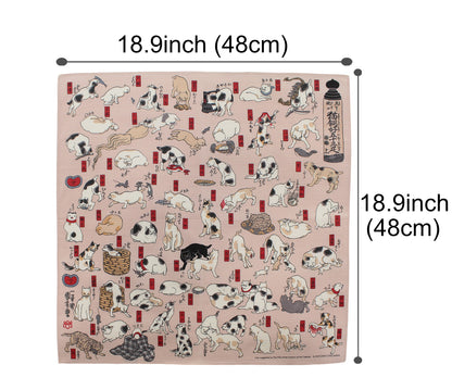 Furoshiki Japanese Wrapping Cloth "Cats Suggested as the Fifty-three Stations of the Tōkaidō" made in Japan 48x48cm