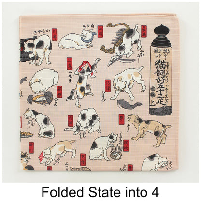 Furoshiki Japanese Wrapping Cloth "Cats Suggested as the Fifty-three Stations of the Tōkaidō" made in Japan 48x48cm