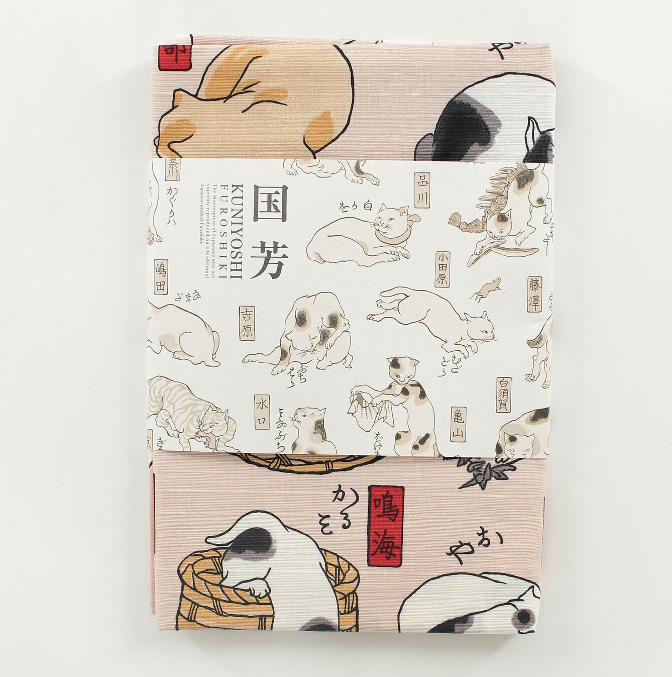 【Large】Furoshiki Japanese Wrapping Cloth "Cats Suggested as the Fifty-three Stations of the Tōkaidō" made in Japan 104cmx104cm