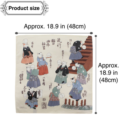 Japanese Furoshiki Wrapping Cloth – Ukiyo-e by Utagawa Kuniyoshi “Fashionable Cats Playing Handball” (Hayarineko no Kyoku Temari)