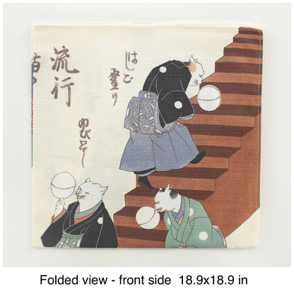Japanese Furoshiki Wrapping Cloth – Ukiyo-e by Utagawa Kuniyoshi “Fashionable Cats Playing Handball” (Hayarineko no Kyoku Temari)