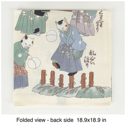 Japanese Furoshiki Wrapping Cloth – Ukiyo-e by Utagawa Kuniyoshi “Fashionable Cats Playing Handball” (Hayarineko no Kyoku Temari)