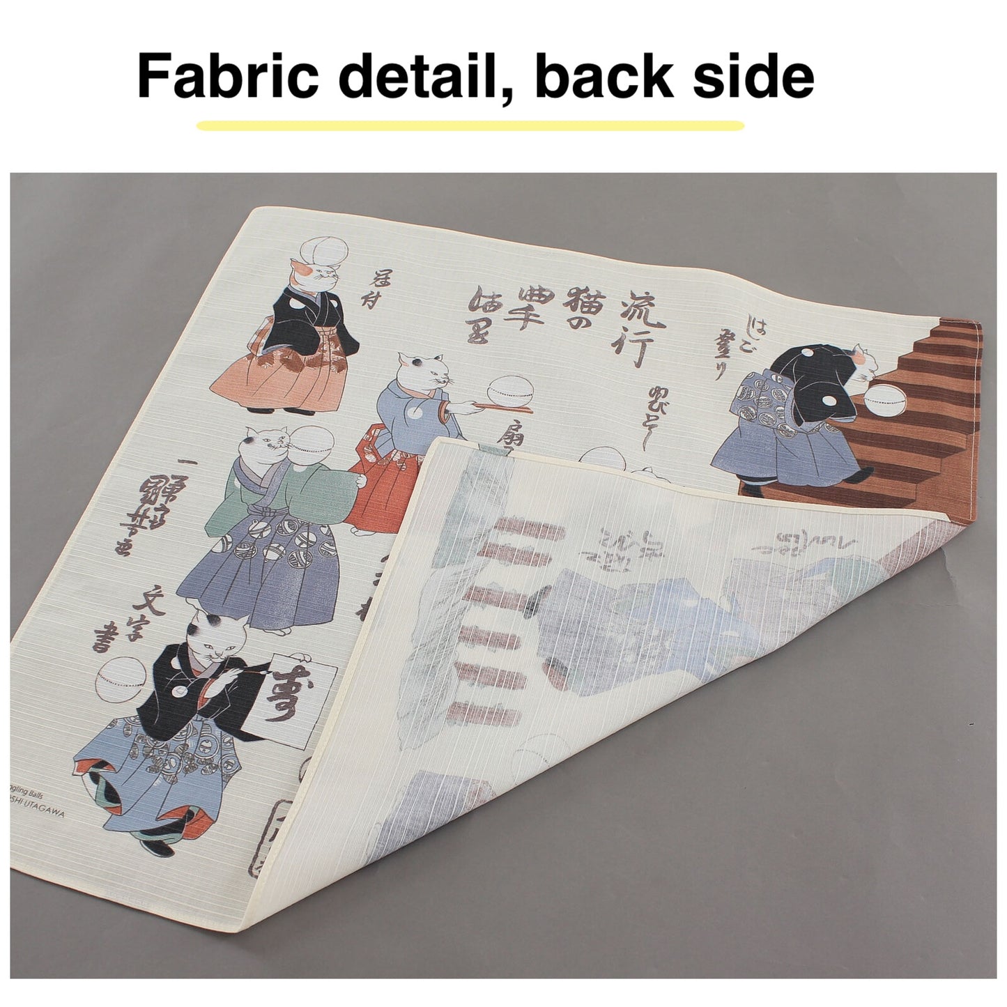 Japanese Furoshiki Wrapping Cloth – Ukiyo-e by Utagawa Kuniyoshi “Fashionable Cats Playing Handball” (Hayarineko no Kyoku Temari)
