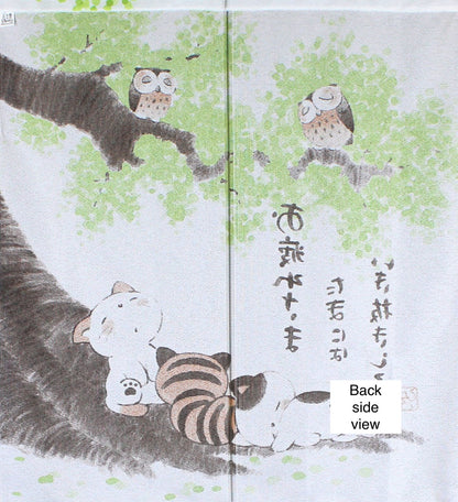 Japanese Noren Curtain – “Take a Break, You’ve Earned It” Cats & Owls Relaxing Design