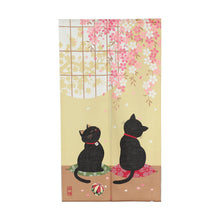 Japanese Noren Curtain – Lucky Cats with Sakura Blossom HANAMI Design