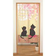 Japanese Noren Curtain – Lucky Cats with Sakura Blossom HANAMI Design