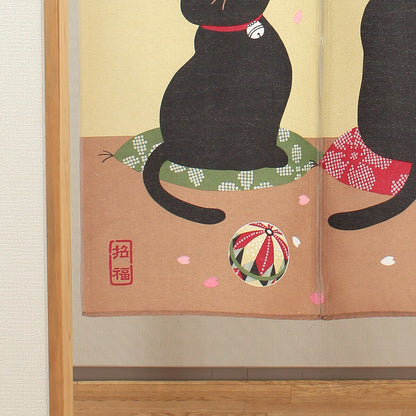 Japanese Noren Curtain – Lucky Cats with Sakura Blossom HANAMI Design