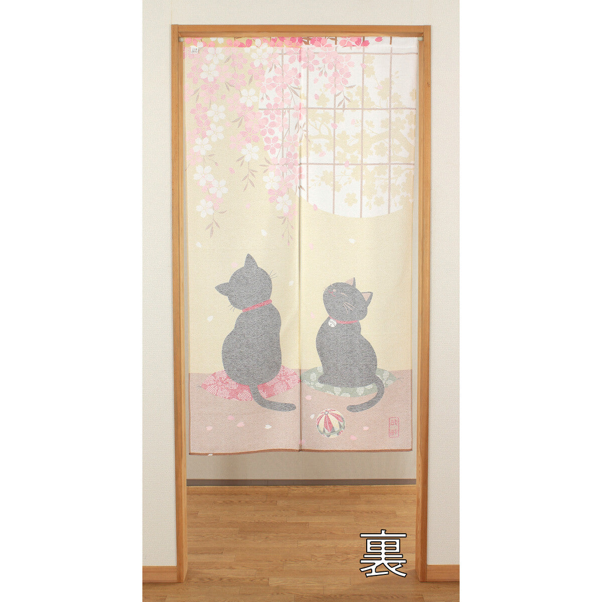 Japanese Noren Curtain – Lucky Cats with Sakura Blossom HANAMI Design