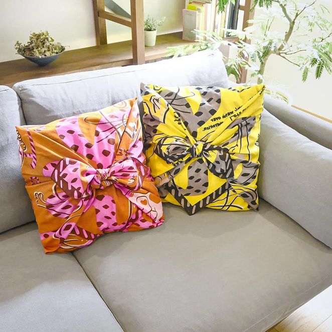 Japanese Cat Print Furoshiki Wrapping Cloth Large – Lien Yellow  38.2in