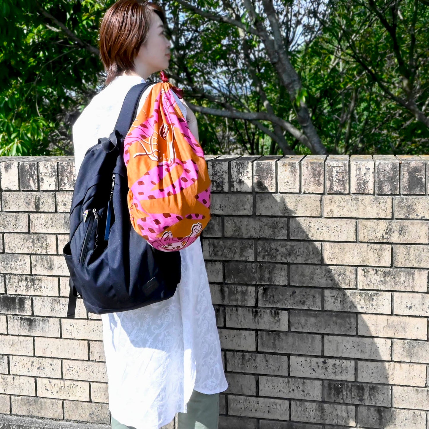 Japanese Cat Print Furoshiki Wrapping Cloth Large – Lien Orange  38.2in