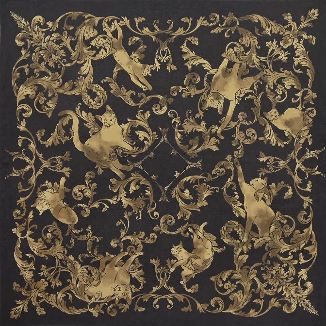 Japanese Cat Print Furoshiki Wrapping Cloth Large – Rondo of Cats Black 38.2in