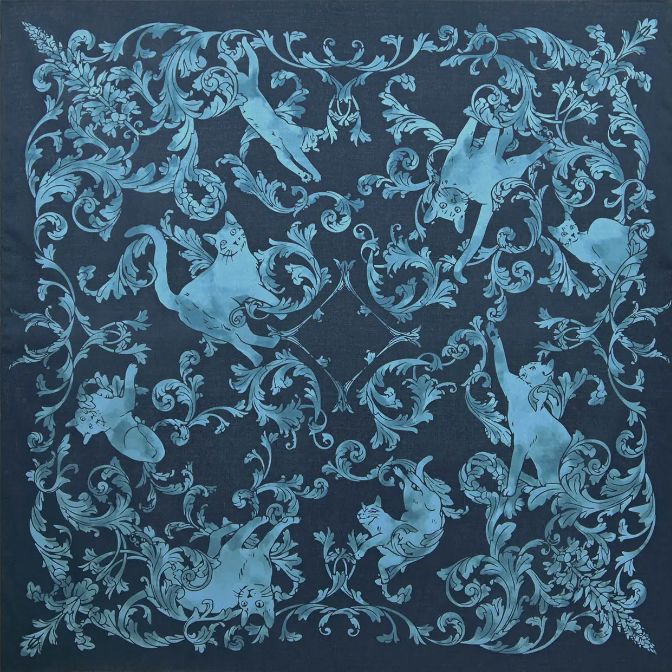 Japanese Cat Print Furoshiki Wrapping Cloth Large – Rondo of Cats Blue 38.2in