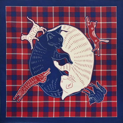 Japanese Cat Print Furoshiki Wrapping Cloth Large – Sleeping Cat Red 38.2in
