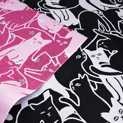 Japanese Cat Print Furoshiki Wrapping Cloth Reversible – Dotch Dotch Cat Puzzle Black & Purple 19.7in