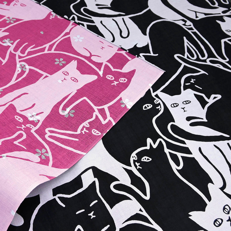 Japanese Cat Print Furoshiki Wrapping Cloth Reversible – Dotch Dotch Cat Puzzle Black & Purple 19.7in