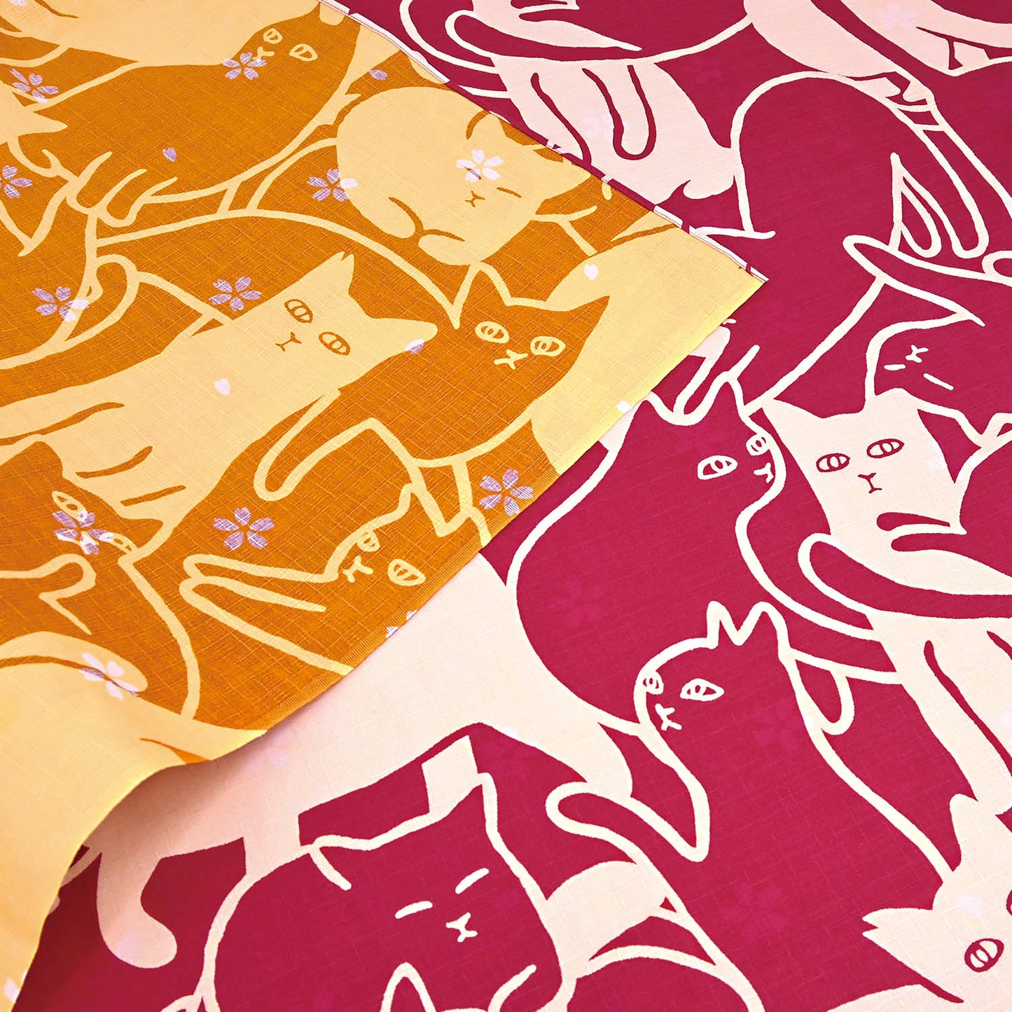 Japanese Cat Print Furoshiki Wrapping Cloth Reversible – Dotch Dotch Cat Puzzle Purple & Yellow 19.7in