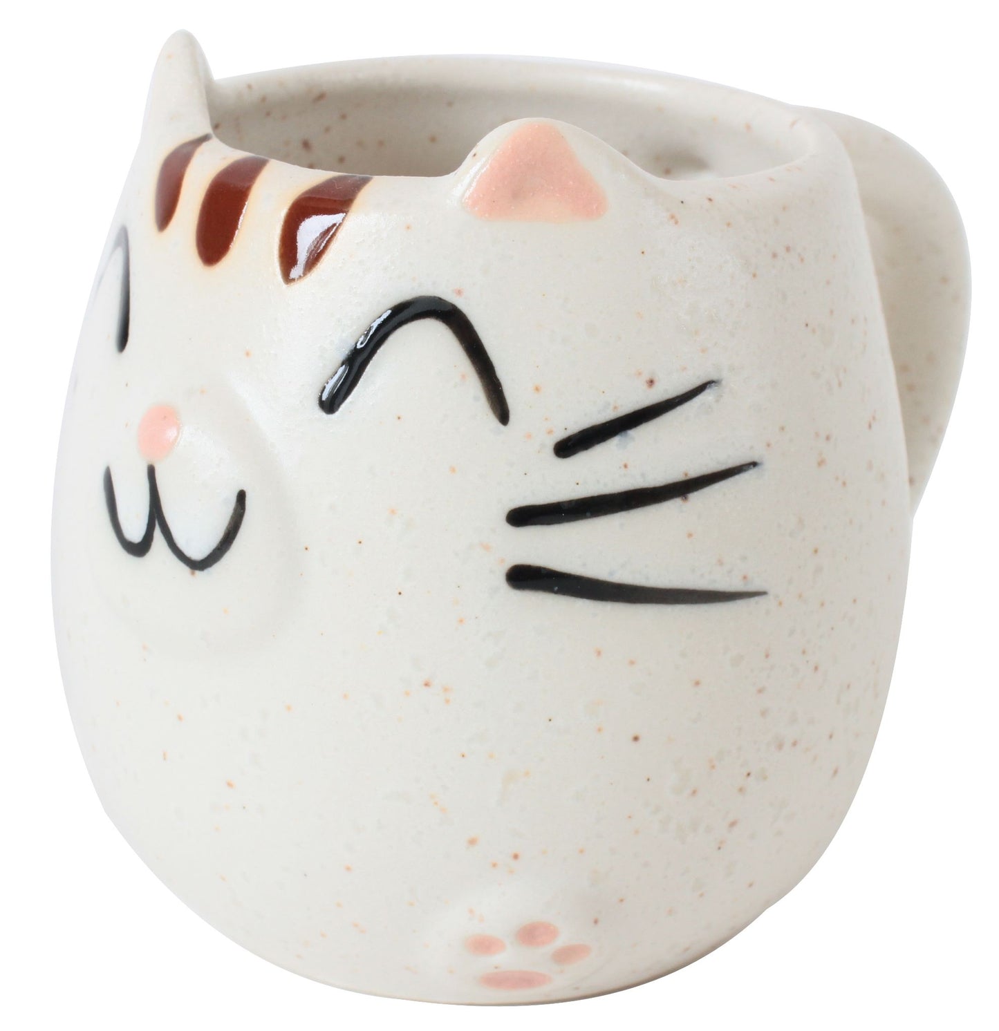 Mino ware Japanese Pottery Mug Cup Cat Shape Chiffon White made in Japan