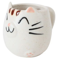 Mino ware Japanese Pottery Mug Cup Cat Shape Chiffon White made in Japan