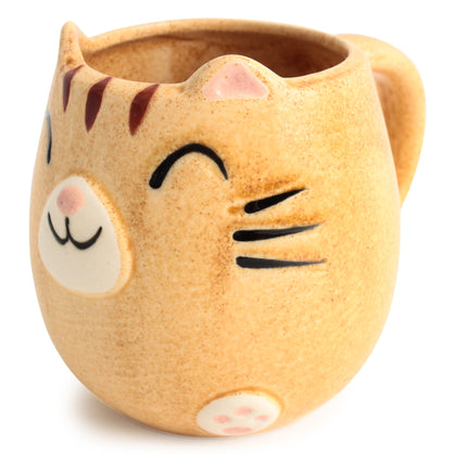 Mino ware Japanese Pottery Mug Cup Cat Shape Honey Yellow made in Japan