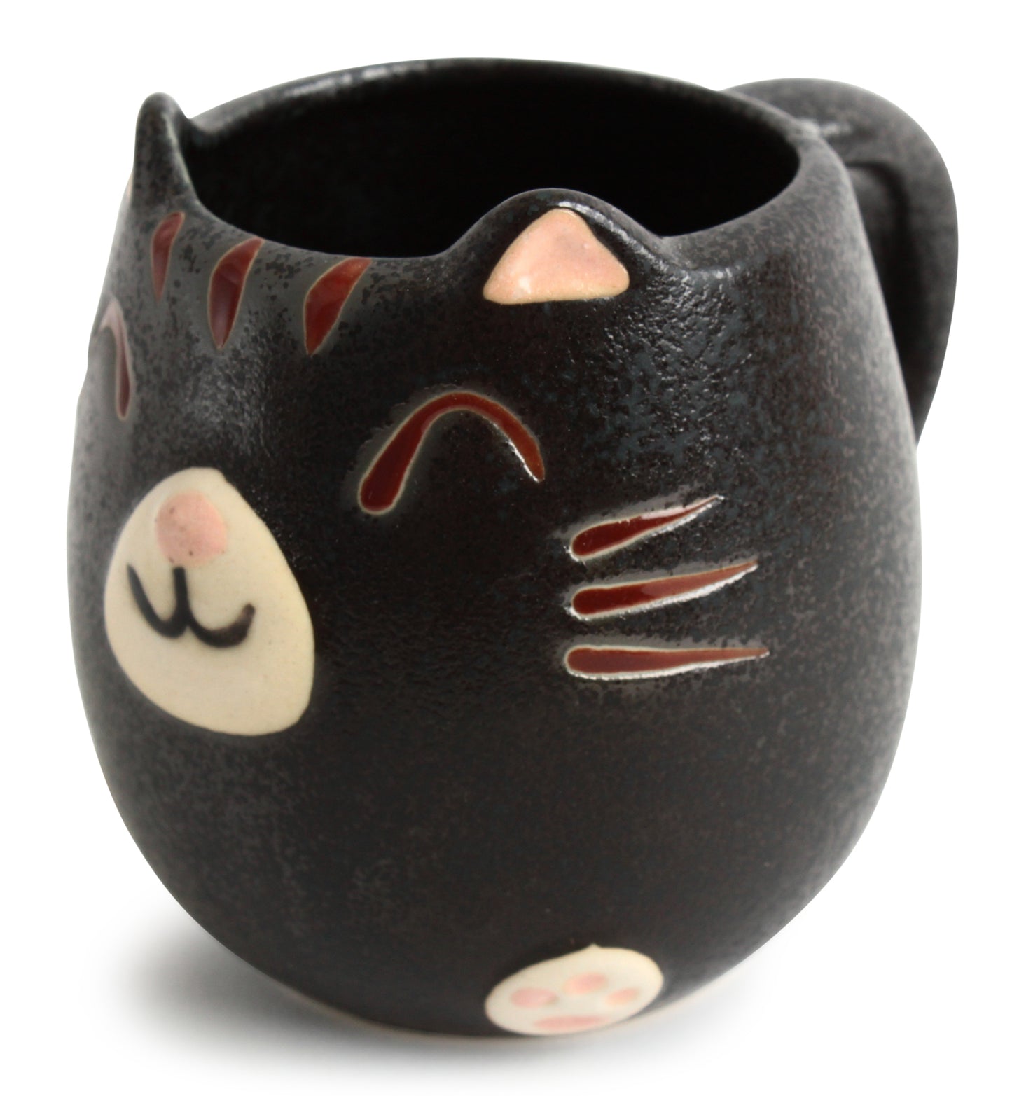Mino ware Japanese Pottery Mug Cup Cat Shape Matte Black made in Japan