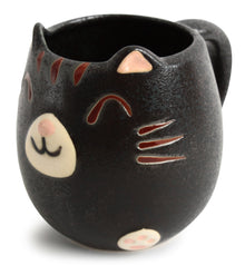 Mino ware Japanese Pottery Mug Cup Cat Shape Matte Black made in Japan