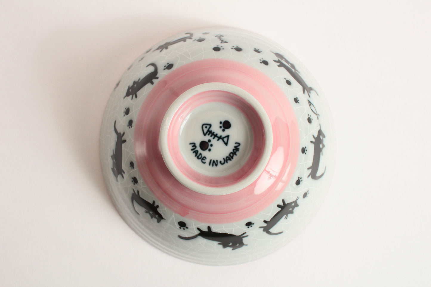 【2pcs set】Mino ware Japanese Ceramics Pair Rice Bowl Pink & Blue Black Cat Walking made in Japan