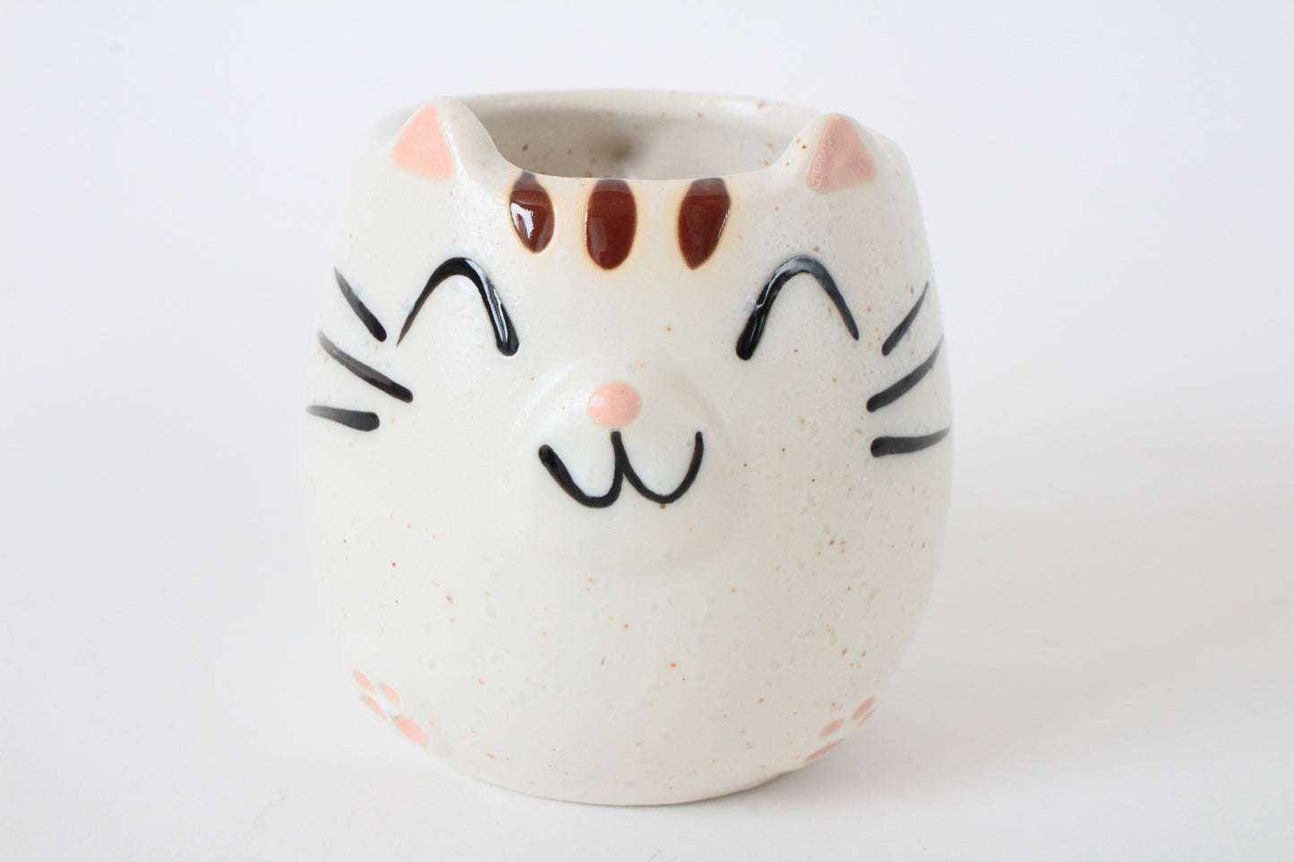 Mino ware Japanese Pottery Mug Cup Cat Shape Chiffon White made in Japan