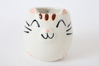 Mino ware Japanese Pottery Mug Cup Cat Shape Chiffon White made in Japan