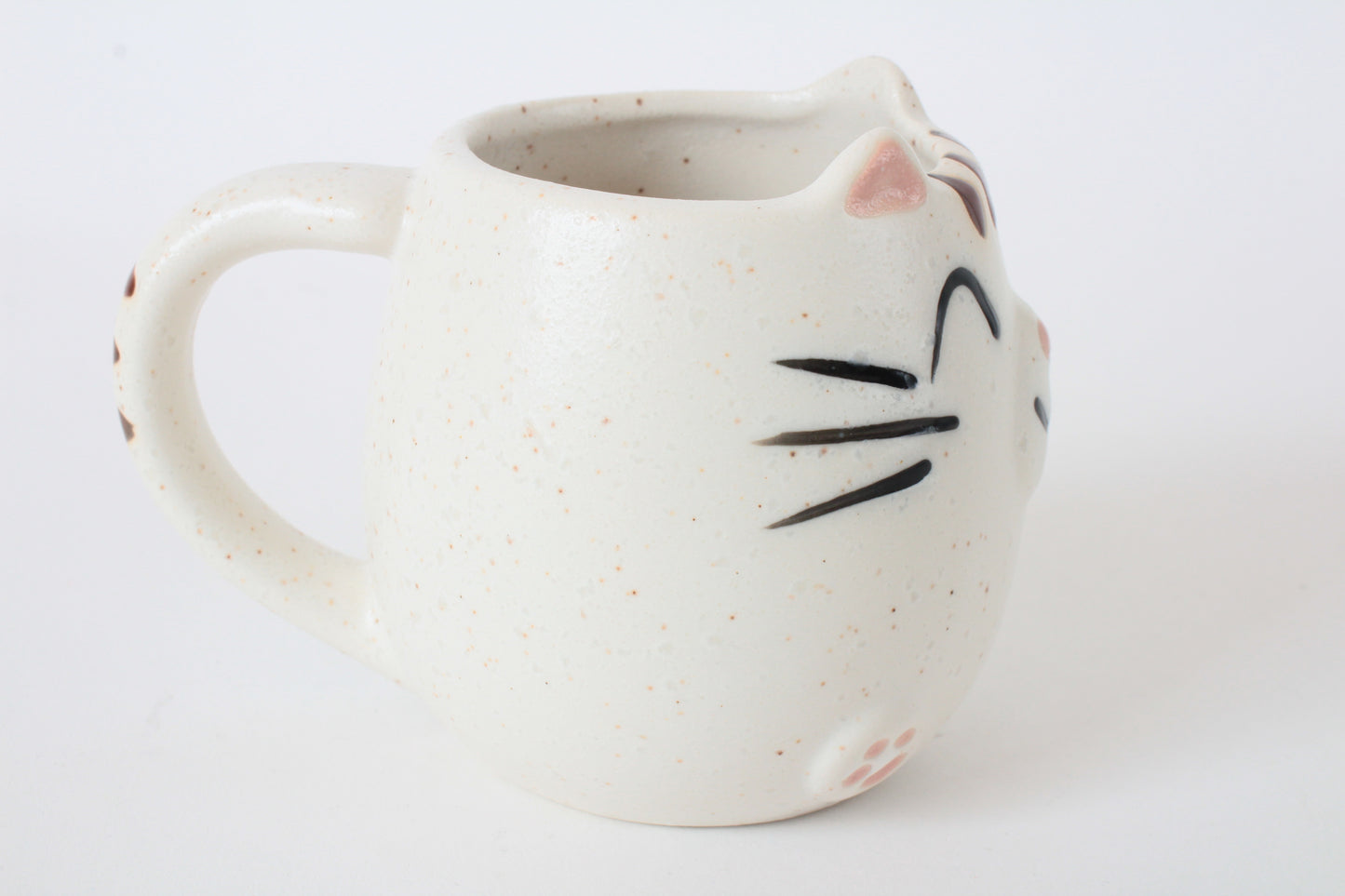 Mino ware Japanese Pottery Mug Cup Cat Shape Chiffon White made in Japan