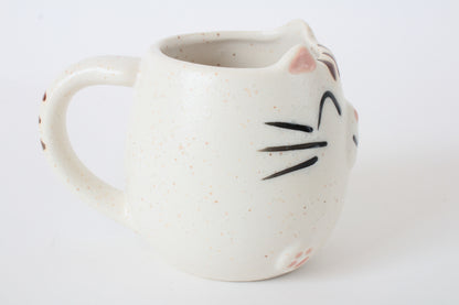 Mino ware Japanese Pottery Mug Cup Cat Shape Chiffon White made in Japan