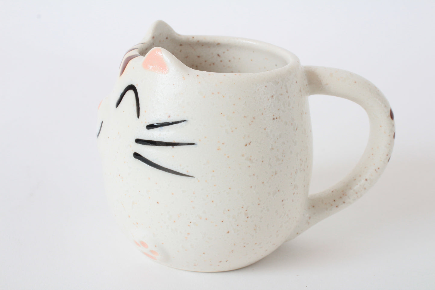 Mino ware Japanese Pottery Mug Cup Cat Shape Chiffon White made in Japan
