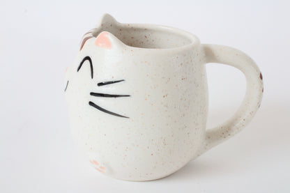 Mino ware Japanese Pottery Mug Cup Cat Shape Chiffon White made in Japan