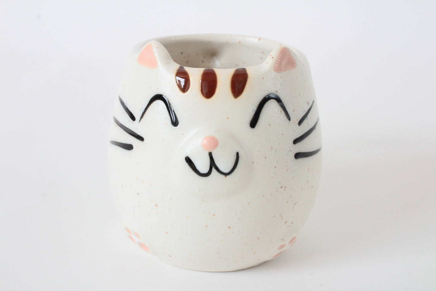Mino ware Japanese Pottery Mug Cup Cat Shape Chiffon White made in Japan